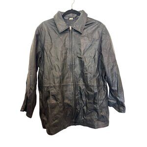 Modern Essentials Black Genuine Leather Jacket Medium Zip Front Classic Style